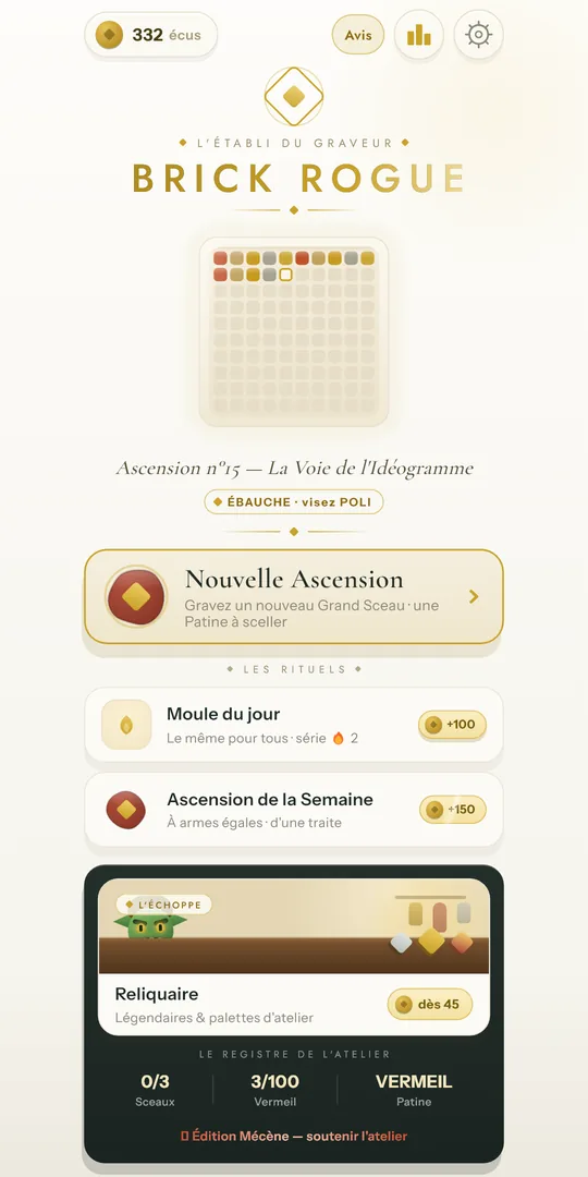 L'Établi du graveur : le Grand Sceau, les rituels du jour et de la semaine.